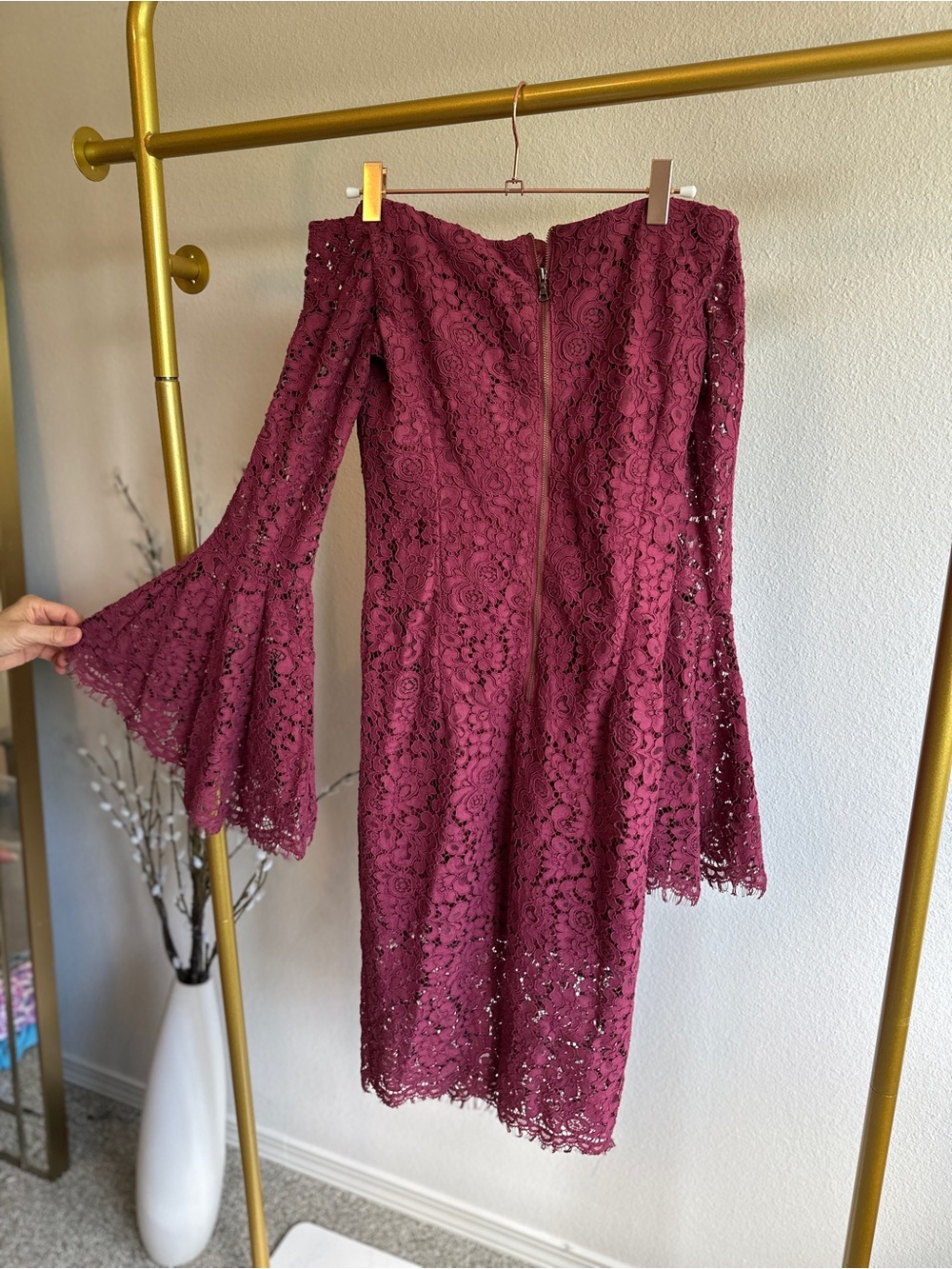 Bardot Burgundy Lace Overlay Dress - Picture 5 of 8